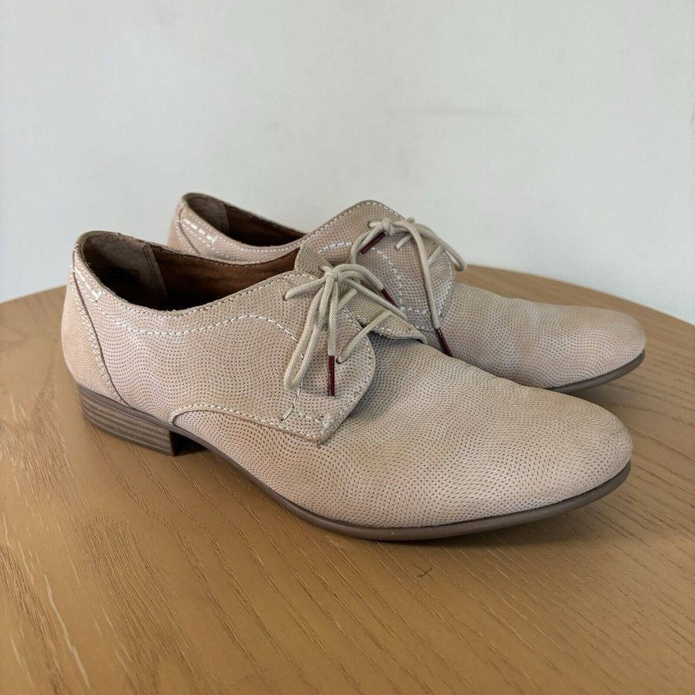 Tamaris Oxford Shoes Womens 40 Beige‎ Textured Lace Up Derby 1-23218-28-435